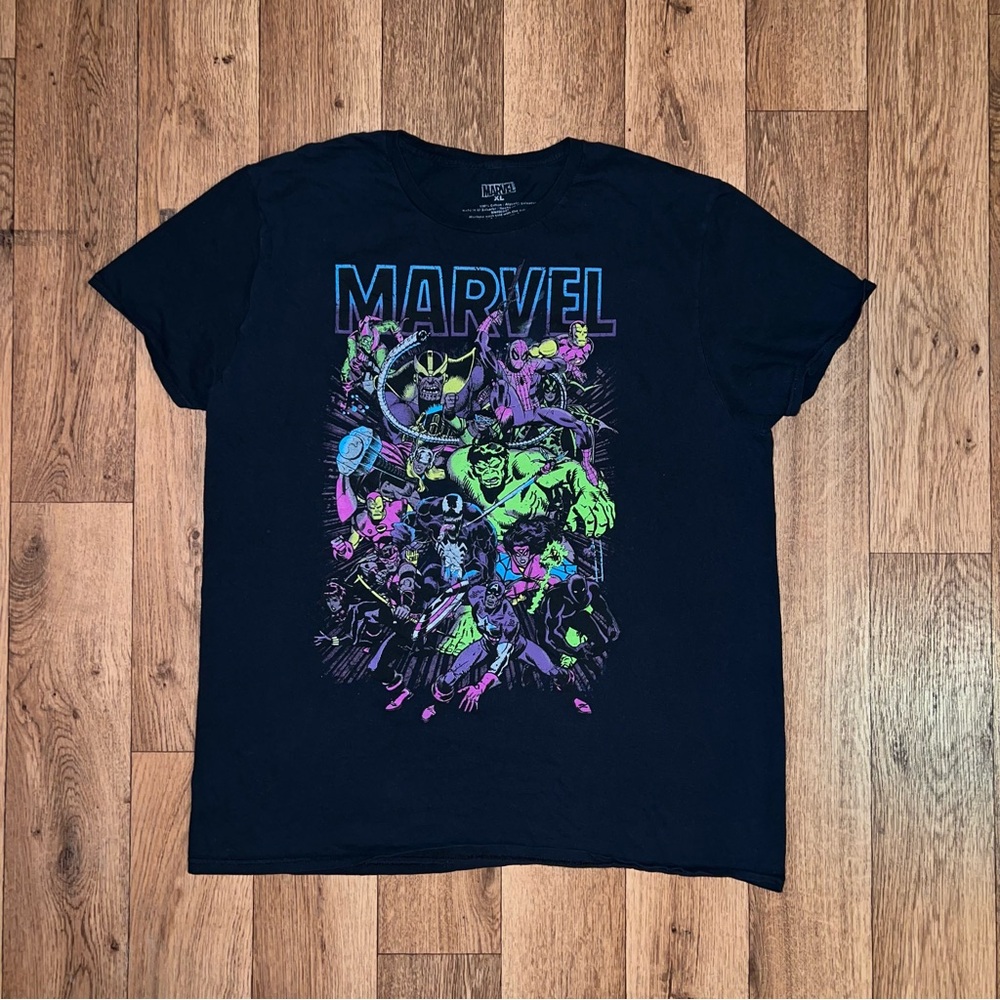 Marvel Black Tee with Colorful Character Design
